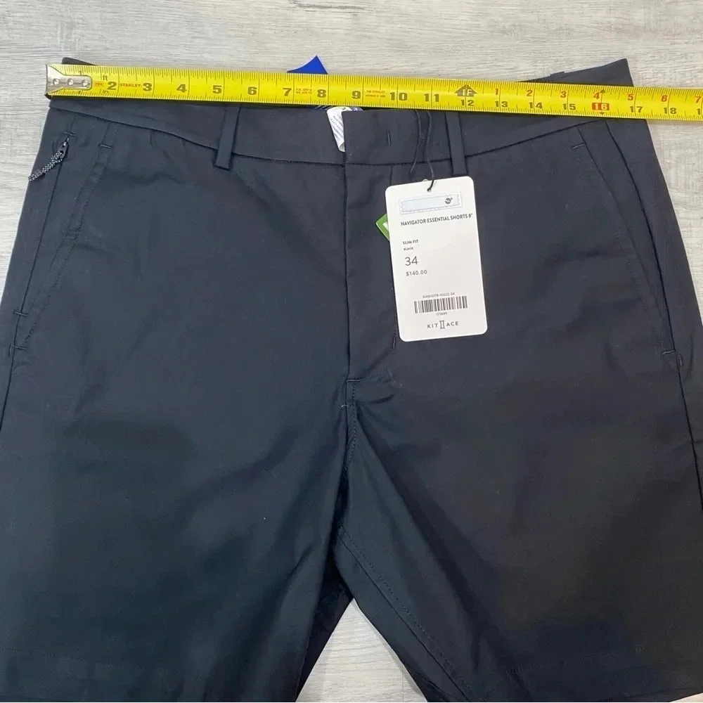 Kit Ace Mens NWT Navigator Essential Shorts Size 34 8in Inseam Black - Slim Fit